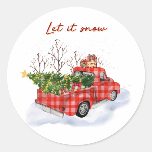 Let It Snow Red Truck Christmas Envelope Seal Ronde Sticker (Voorkant)