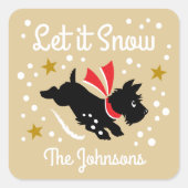 Let it Snow Schattige Scottie Dog Kerstnaam Goud Vierkante Sticker (Voorkant)