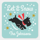 Let it Snow Schattige Scottie Dog Kerstnaam Groen Vierkante Sticker (Voorkant)