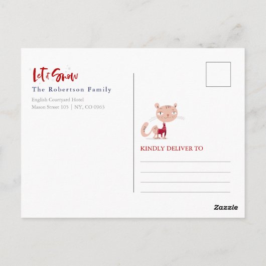 Let It Snow - Schattigee kat in wintertrui Briefkaart (Achterkant)