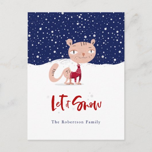 Let It Snow - Schattigee kat in wintertrui Briefkaart (Voorkant)