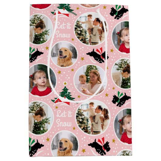 Let it Snow Scottie Dog Fun Custom Photo Pink Medium Cadeauzakje (Voorkant)