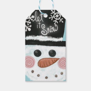‘Let it Snow’ sneeuwman met hoge hoed Cadeaulabel