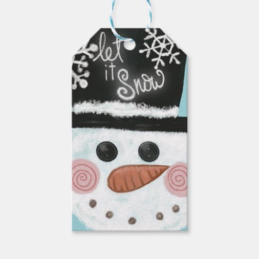 ‘Let it Snow’ sneeuwman met hoge hoed Cadeaulabel (Voorkant)