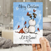 Let It Snow Sneeuwman Vrolijk Kerstfeest 3 Foto Feestdagenkaart