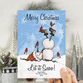 Let It Snow Sneeuwman Vrolijk Kerstfeest 3 Foto Feestdagenkaart