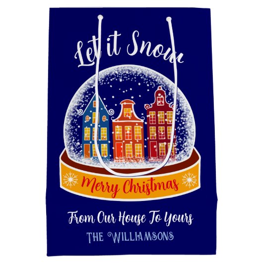 Let it Snow Snowglobe Amsterdam Christmas Village Medium Cadeauzakje (Achterkant)