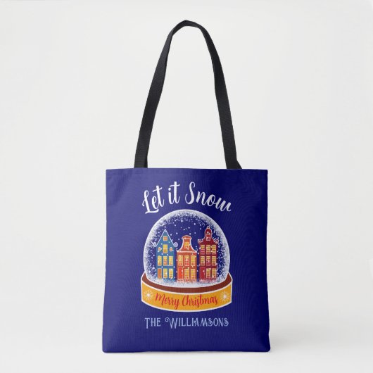 Let it Snow Snowglobe Amsterdam Christmas Village Tote Bag (Voorkant)