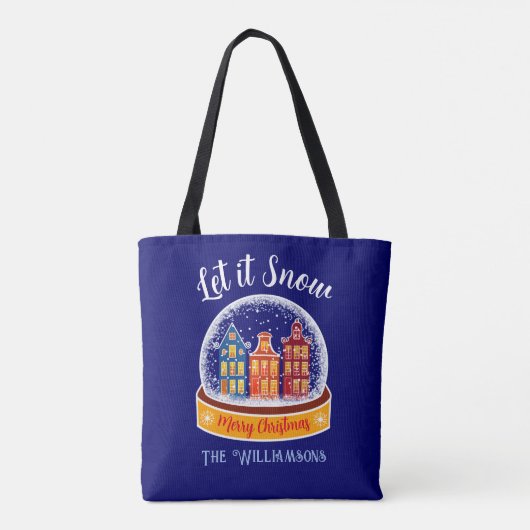 Let it Snow Snowglobe Amsterdam Christmas Village Tote Bag (Achterkant)