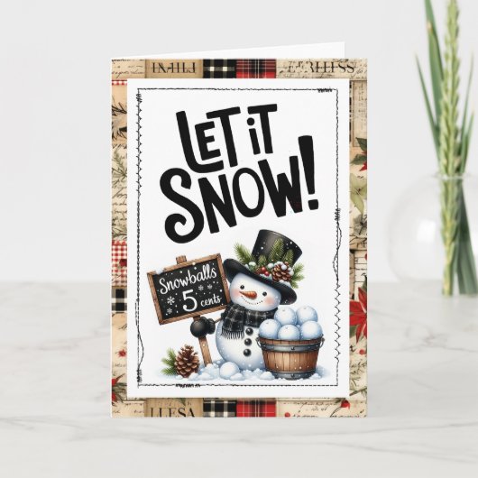 Let It Snow Snowman Christmas Kaart (Voorkant)