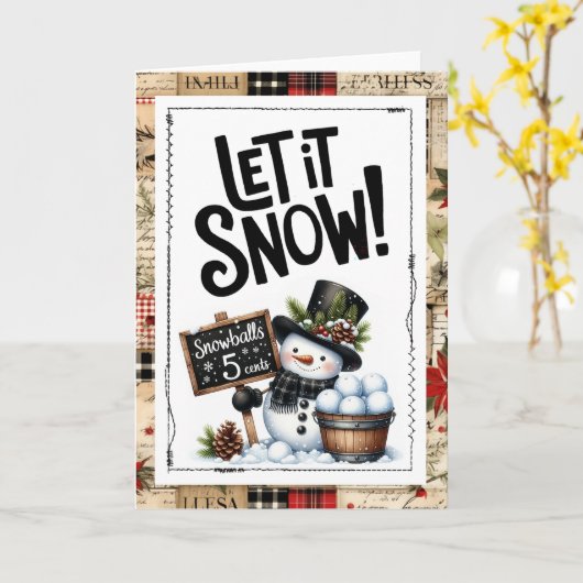 Let It Snow Snowman Christmas Kaart (Gele Bloem)