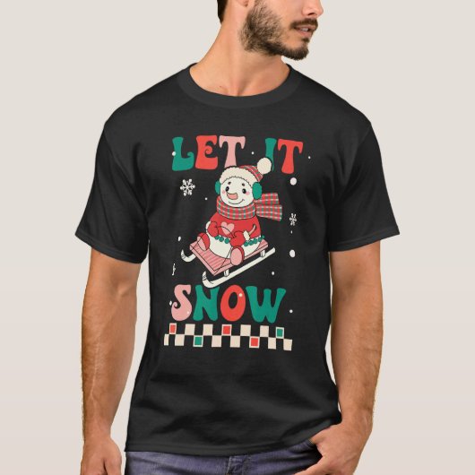 Let It Snow Snowman Groovy Retro Christmas Holiday T-shirt (Voorkant)