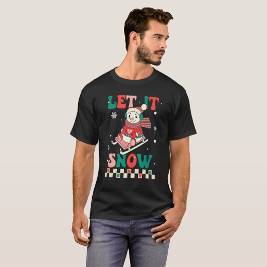 Let It Snow Snowman Groovy Retro Christmas Holiday T-shirt (Voorkant volledig)