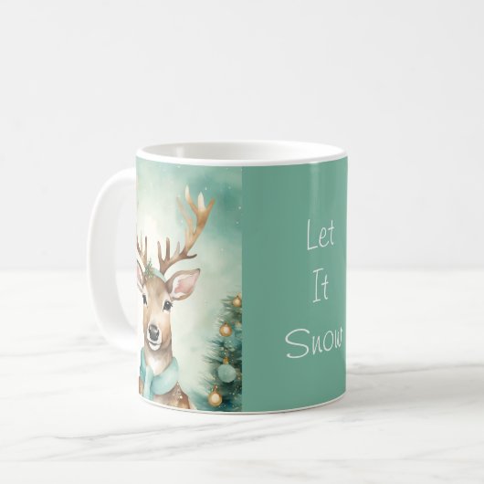 "Let It Snow" Turquoise & Gold Cozy Christmas Koffiemok (Voorkant links)