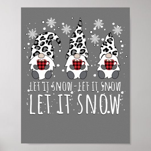 LET IT SNOW Winter Gnome - Leopard Buffalo Plaid Poster (Voorkant)