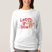 Let It Snow Women’s – Faux Embroidery Snowman T-shirt (Voorkant)