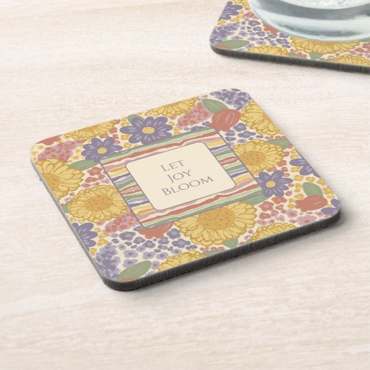 Let Joy Bloom Coaster Set – Editable Text Bier Onderzetter (Linkerzijde)