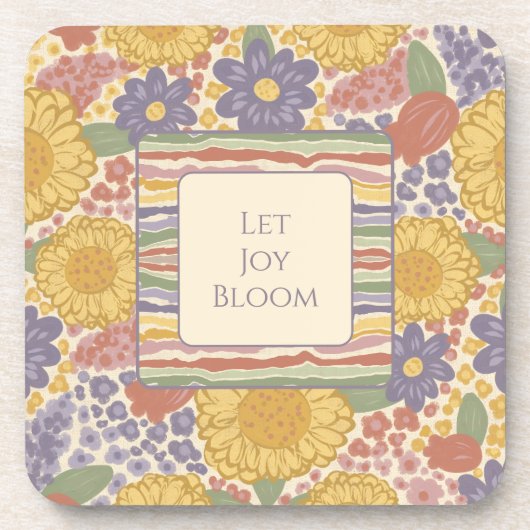 Let Joy Bloom Coaster Set – Editable Text Bier Onderzetter (Voorkant)