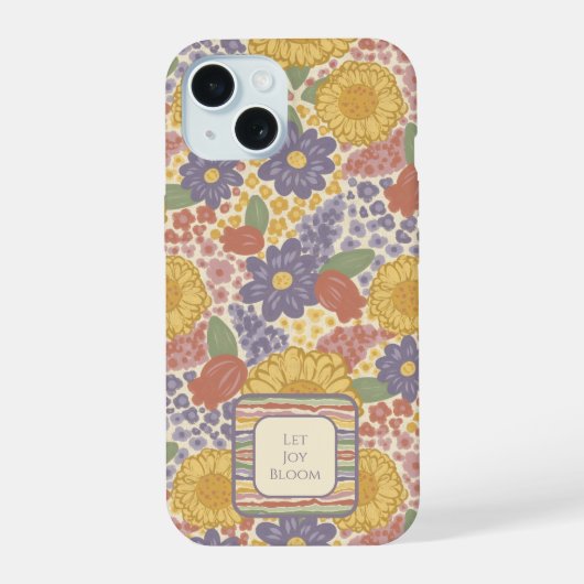 Let Joy Bloom – Editable Text Floral Phone Case iPhone 15 Case (Achterkant)