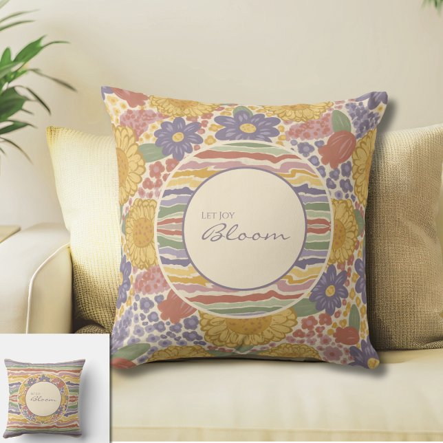 Let Joy Bloom Reversible Floral Throw Pillow  Kussen (Let Joy Bloom - Reversible Floral Throw Pillow with Inspirational Message)