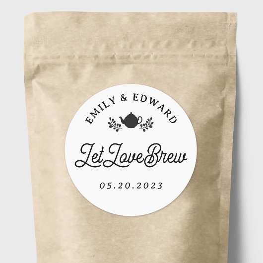 Let Love Brew Wedding Tea Favor Ronde Sticker