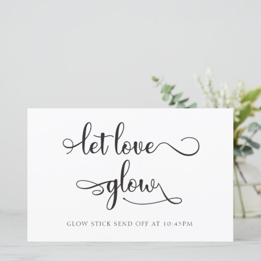 "Let love glow" Zwart Wit Trouwbord (Staand voorkant)