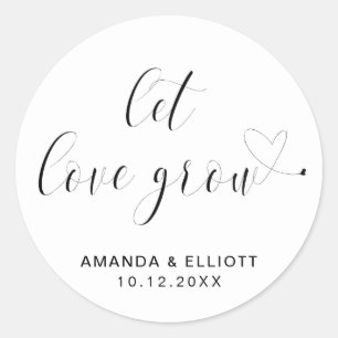 Let Love Grow Black and White Typography Wedding Ronde Sticker