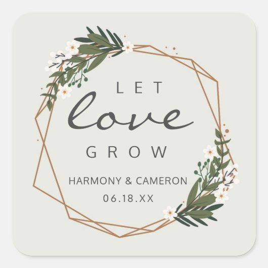 Let Love Grow Boho Geometric Gold Wedding Vierkante Sticker (Voorkant)