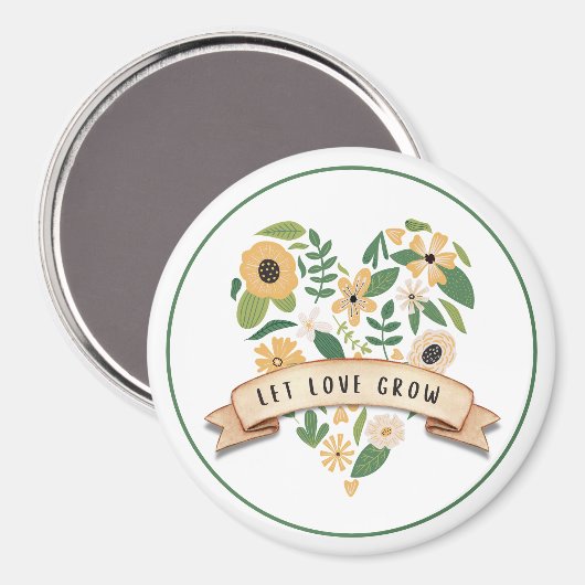Let Love Grow | Botanisch hart 3" Magnet (Voorkant / Achterkant)