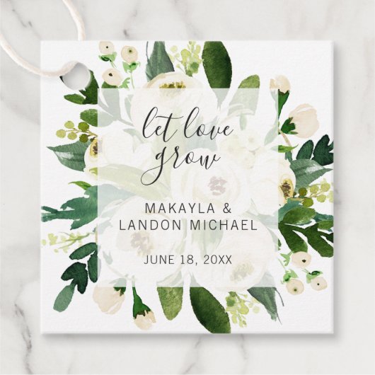 Let Love Grow Elegant White Floral Wedding Bedankjes Labels (Voorkant)