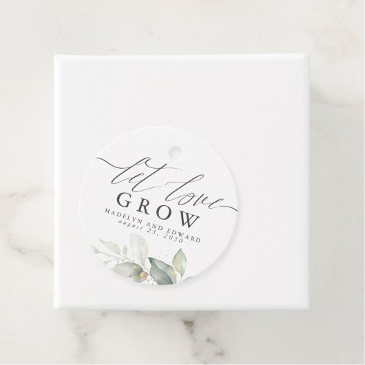 Let Love Grow Gold Greenery Elegant Wedding Bedankjes Labels (In situ)