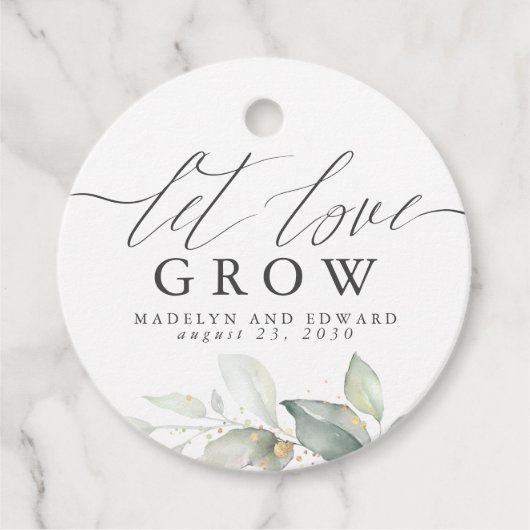 Let Love Grow Gold Greenery Elegant Wedding Bedankjes Labels (Voorkant)