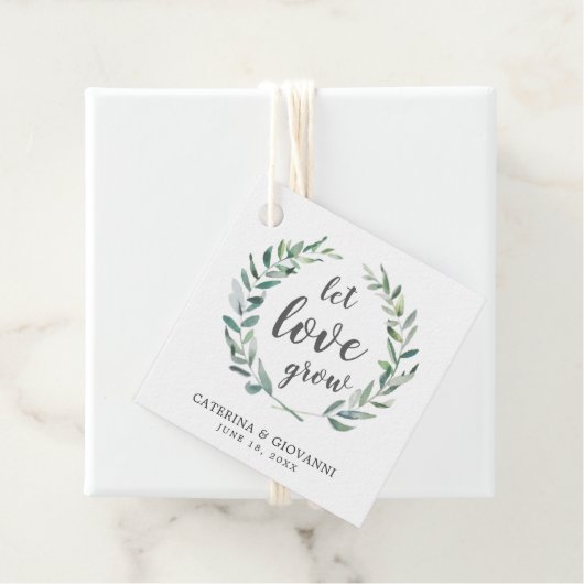 Let Love Grow Greenery Wreath Rustic Wedding Bedankjes Labels (In situ)