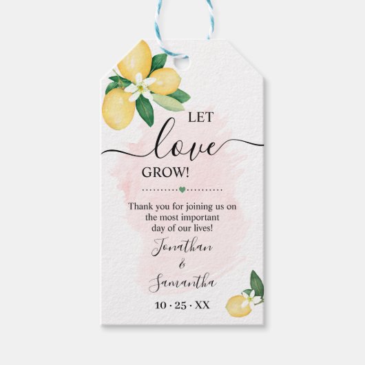Let Love Grow Pink Lemon Vrijgezellenfeest Plant F Cadeaulabel (Voorkant)