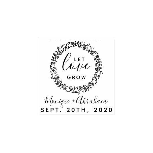 Let Love Grow | Rustieke botanische krans bruiloft Rubberstempel (Afrduk)