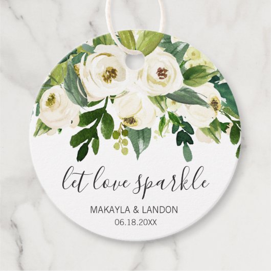 Let Love Sparkle Elegant White Floral Wedding Bedankjes Labels (Voorkant)