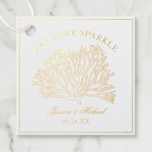 Let Love Sparkle Gold Coral Beach Wedding Bedankjes Labels (Voorkant)