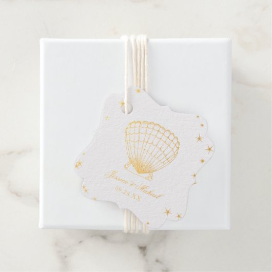 Let Love Sparkle Gold Seashell Beach Wedding Bedankjes Labels (Met doos)