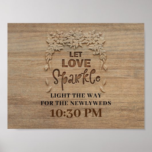 Let Love Sparkle Rustic Wood Wedding Sign Poster (Voorkant)