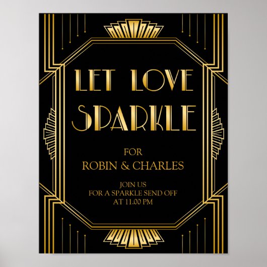 Let Love Sparkle Wedding Sign | Gatsby Art Deco Poster (Voorkant)