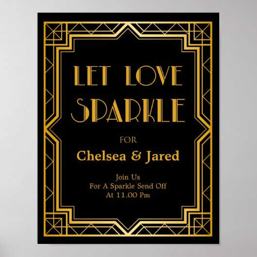 Let Love Sparkle Wedding Sign | Gatsby Art Deco Poster (Voorkant)