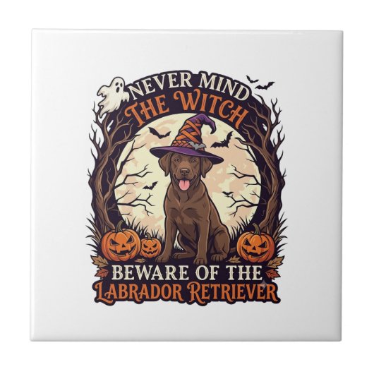 Let Maar Zes Wij Beware Labrador Retriever Hallowe Tegeltje (Voorkant)