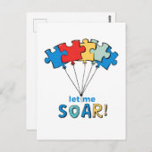 Let Me Soar - Autisme Bewustzijn Puzzel Ballon Briefkaart (Voorkant / Achterkant)