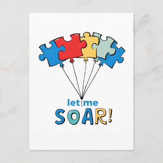 Let Me Soar - Autisme Bewustzijn Puzzel Ballon Briefkaart (Voorkant)
