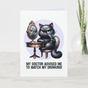 Let Mijn Drinken Grappige Zwarte Kat Kaart