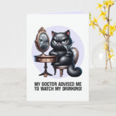 Let Mijn Drinken Grappige Zwarte Kat Kaart (Gele Bloem)
