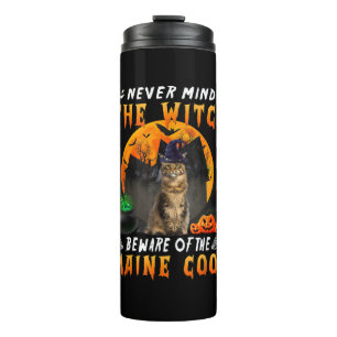 Let nooit op het witch-gewas van de Maine Coon Cat Thermosbeker