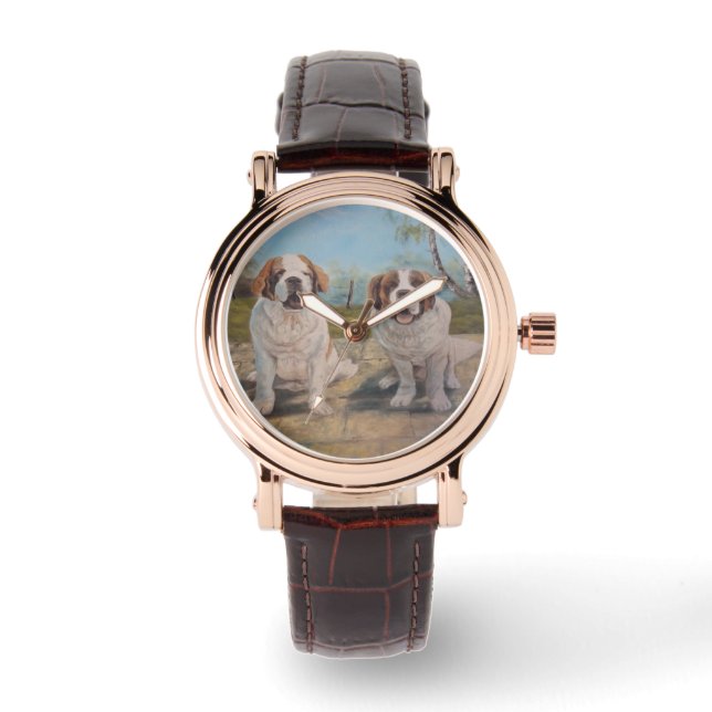 Let op Ann Hayes die twee Sint Bernards schildert Horloge (Voorkant)