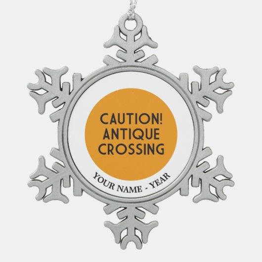 Let op! Antiek kruising Tin Sneeuwvlok Ornament (Voorkant)