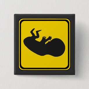 Let op: Baby Vooruit! Vierkante Button 5,1 Cm